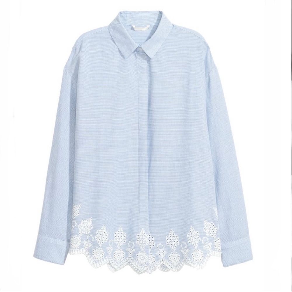 H&M Striped and Embroidered Button Down